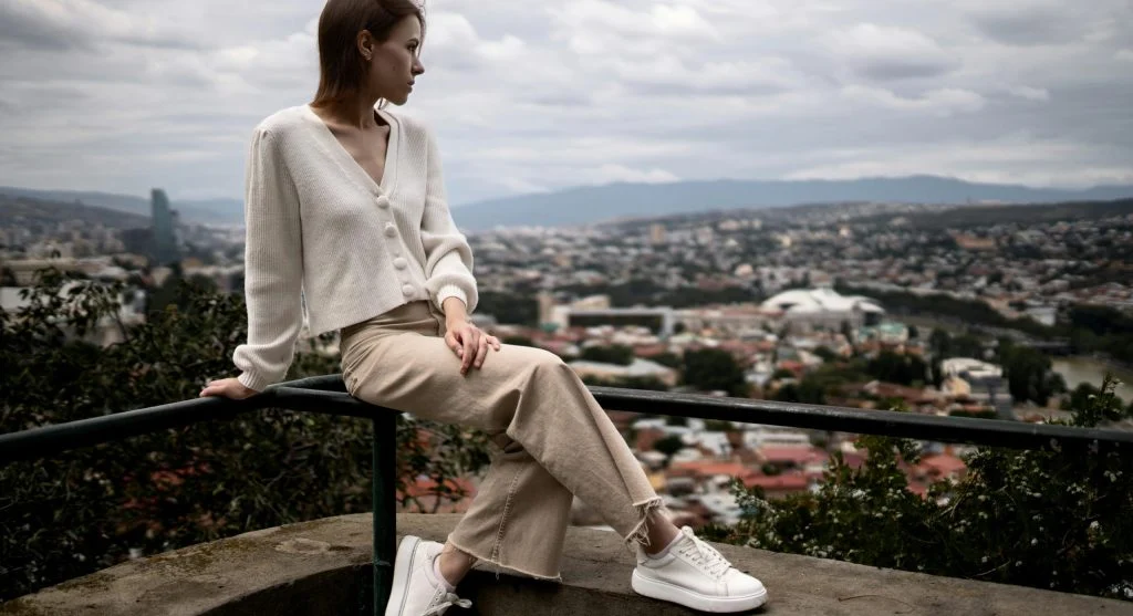 Model wearing a comfortable base outfit for all-day wear