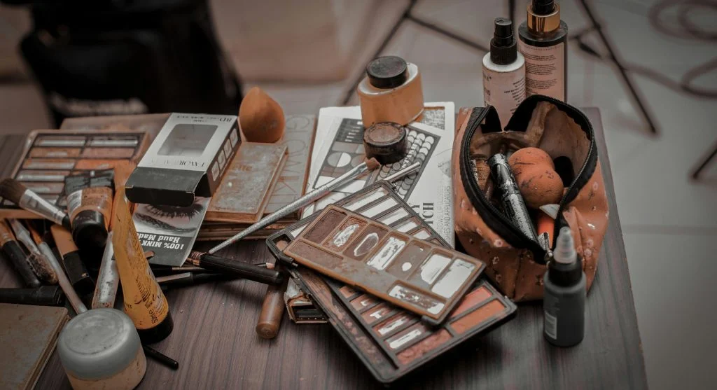 Beauty and grooming products arranged for a daily self-care routine