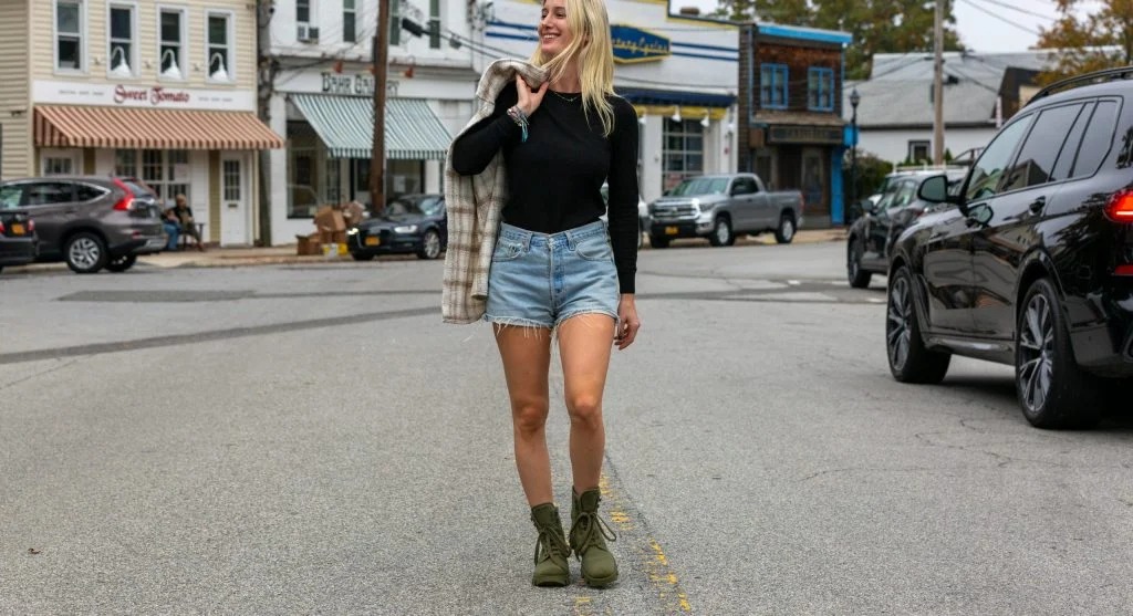 Person wearing a simple outfit with one fashionable updated piece