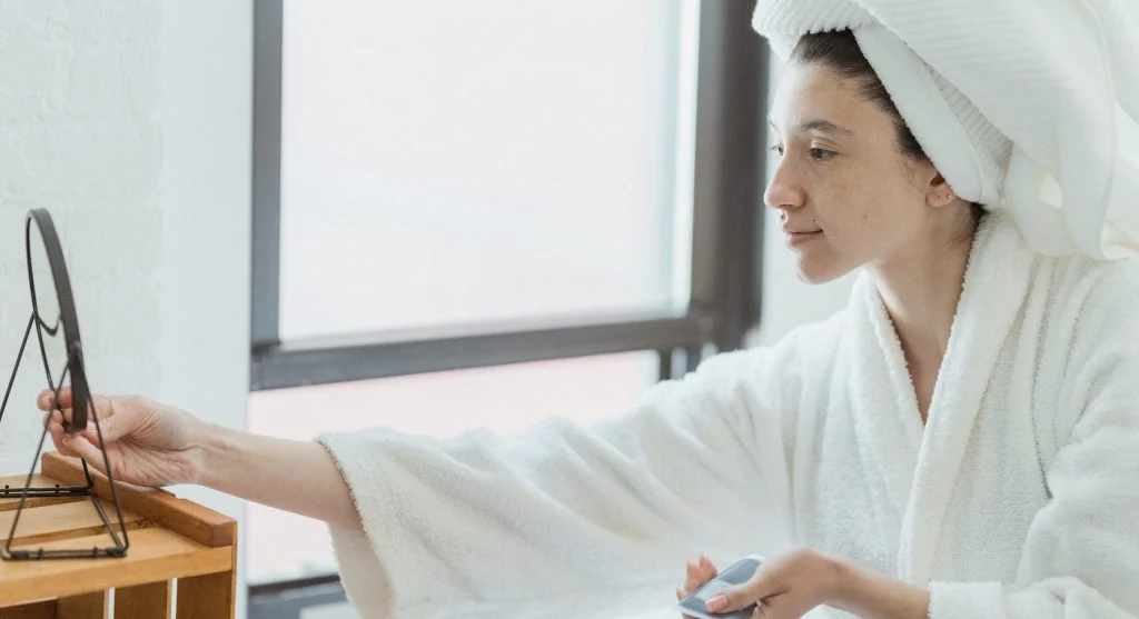 Beauty and grooming products organized for daily self-care