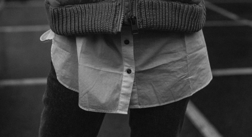 outfit formula with mixed tops and layers